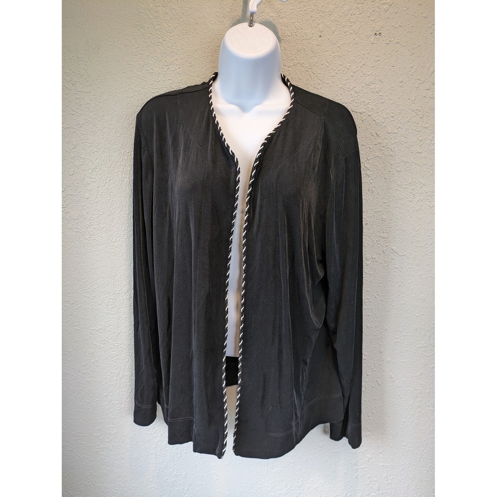 Chico's Travelers Open Front Cardigan Topper Jacket Black‎ Size XL Rope Detial